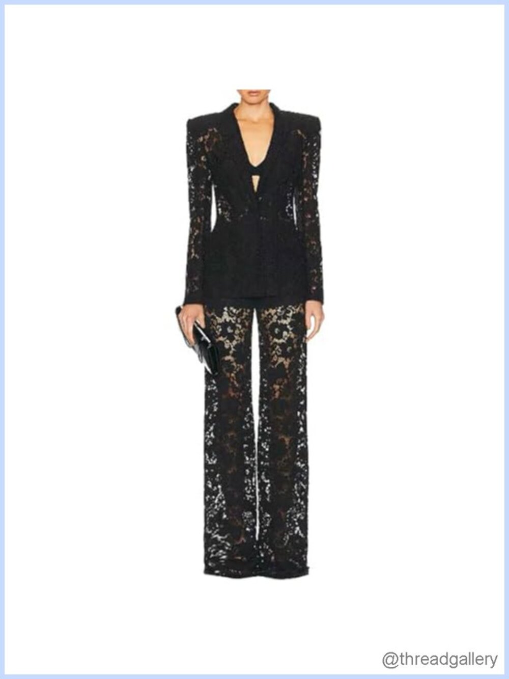 Women's Floral Lace Sheer Blazer & Pants Suit Set One Button